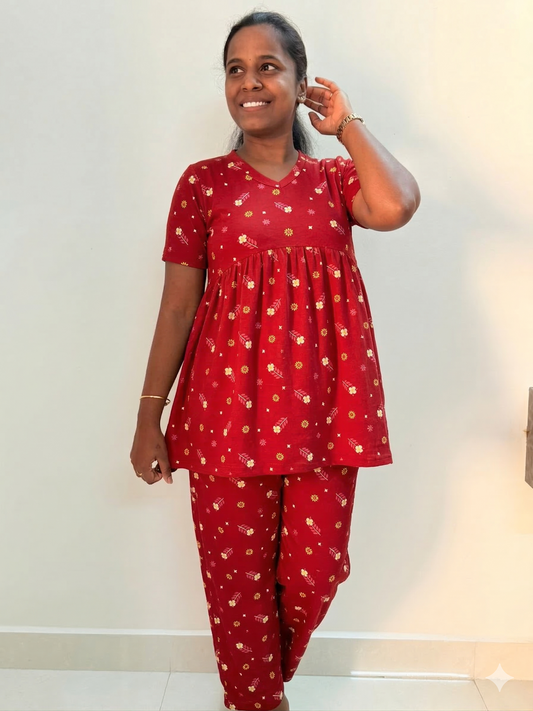 Prebooking - Premium Women's Curvy peplum coord set - Cherry palam