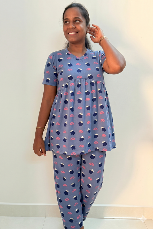 Premium Women's Curvy peplum coord set - Sky scoops peplum coords