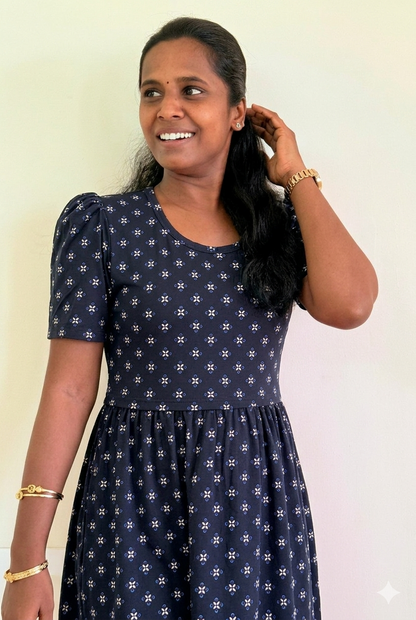 Premium quality Feeding Lounge wear puff sleeves- Navy rangoli pullup