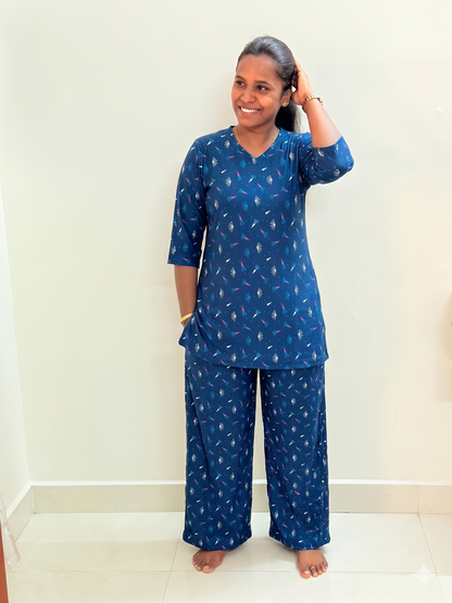 Prebooking** - Premium Women's Kurthi night set  - Royal blue pops kurthi set