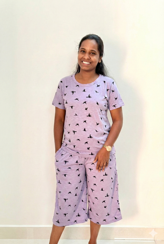 Women's 3/4 th Palazzo coord set - Lava bird