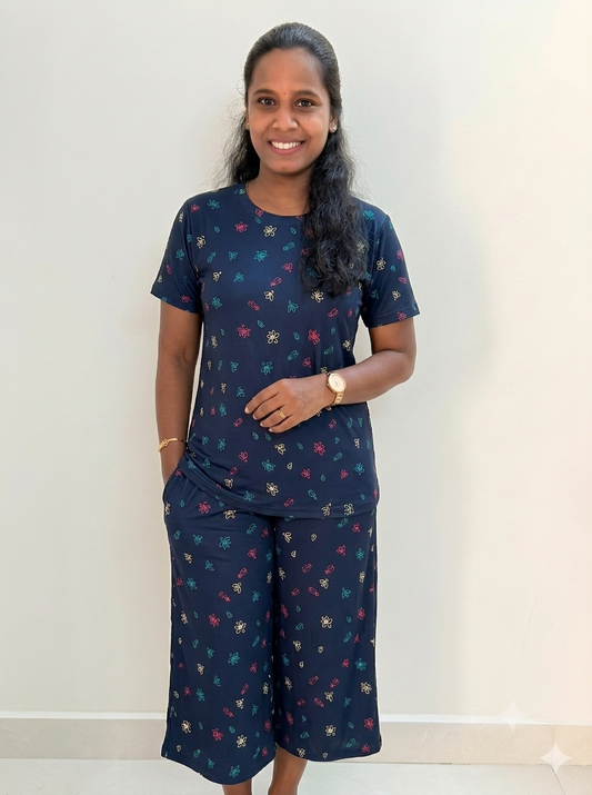 Prebooking* - Premium Women's 3/4 th Palazzo coord set - Navy loty palazzo coords