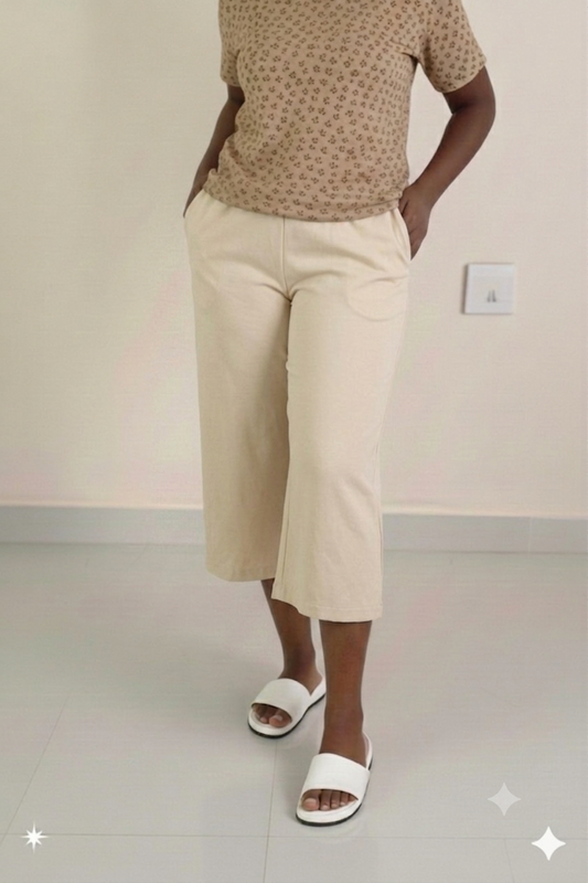 Women's Palazzo pant 3/4th (Calf length)-Milky Skin
