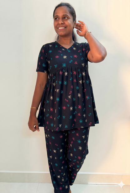Prebooking*** - Premium Women's Curvy peplum coord set - Navy lotus peplum coords
