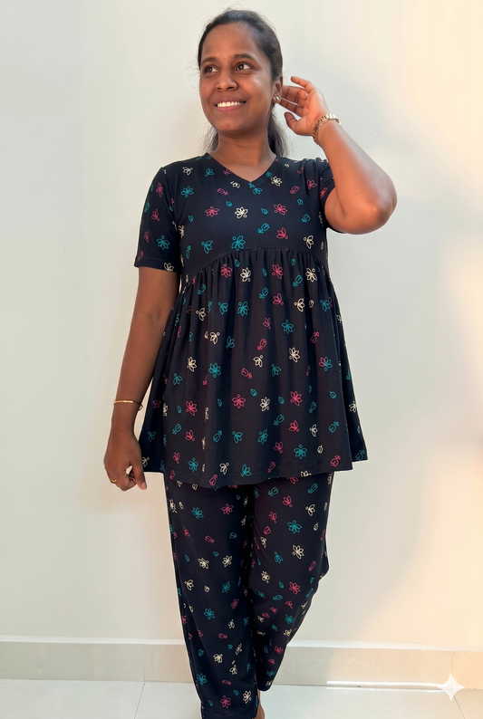 Prebooking*** - Premium Women's Curvy peplum coord set - Navy lotus peplum coords