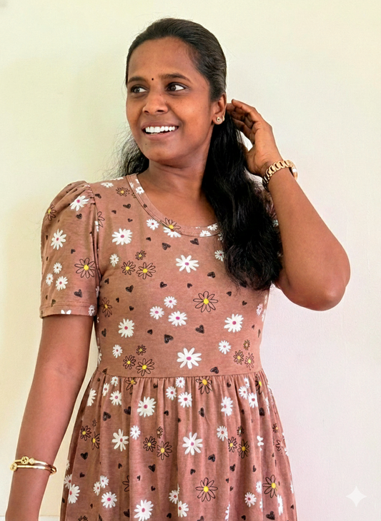 Premium quality Feeding Lounge wear puff sleeves- TCOF03 - Creamy love florals