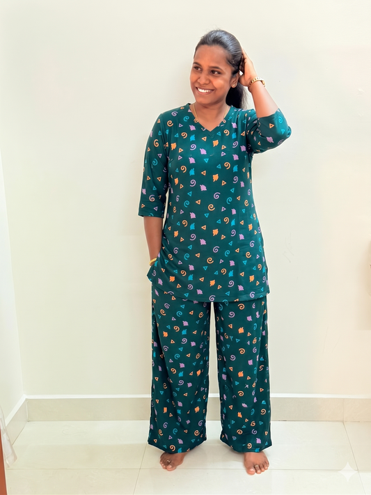 Prebooking** - Premium Women's Kurthi night set  - Green spring kurthi set