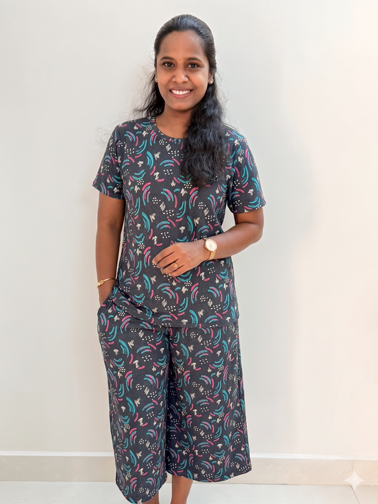 Prebooking* - Premium Women's 3/4 th Palazzo coord set - Ash stripes palazzo coords