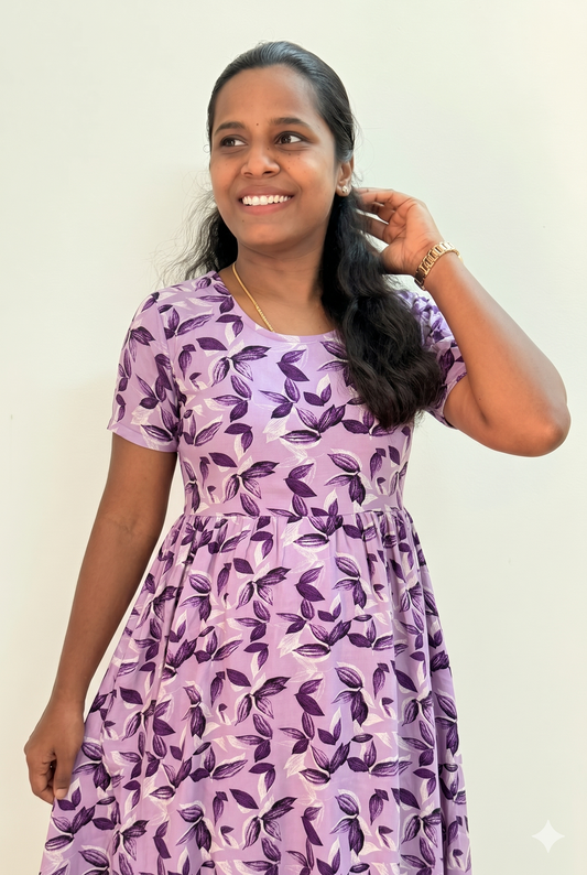 Prebooking* - Premium - Women's Non feeding Lounge wear - Purple normal leaves