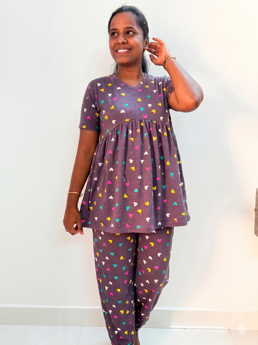 Prebooking*** - Premium Women's Curvy peplum coord set - Purple hearts peplum coords