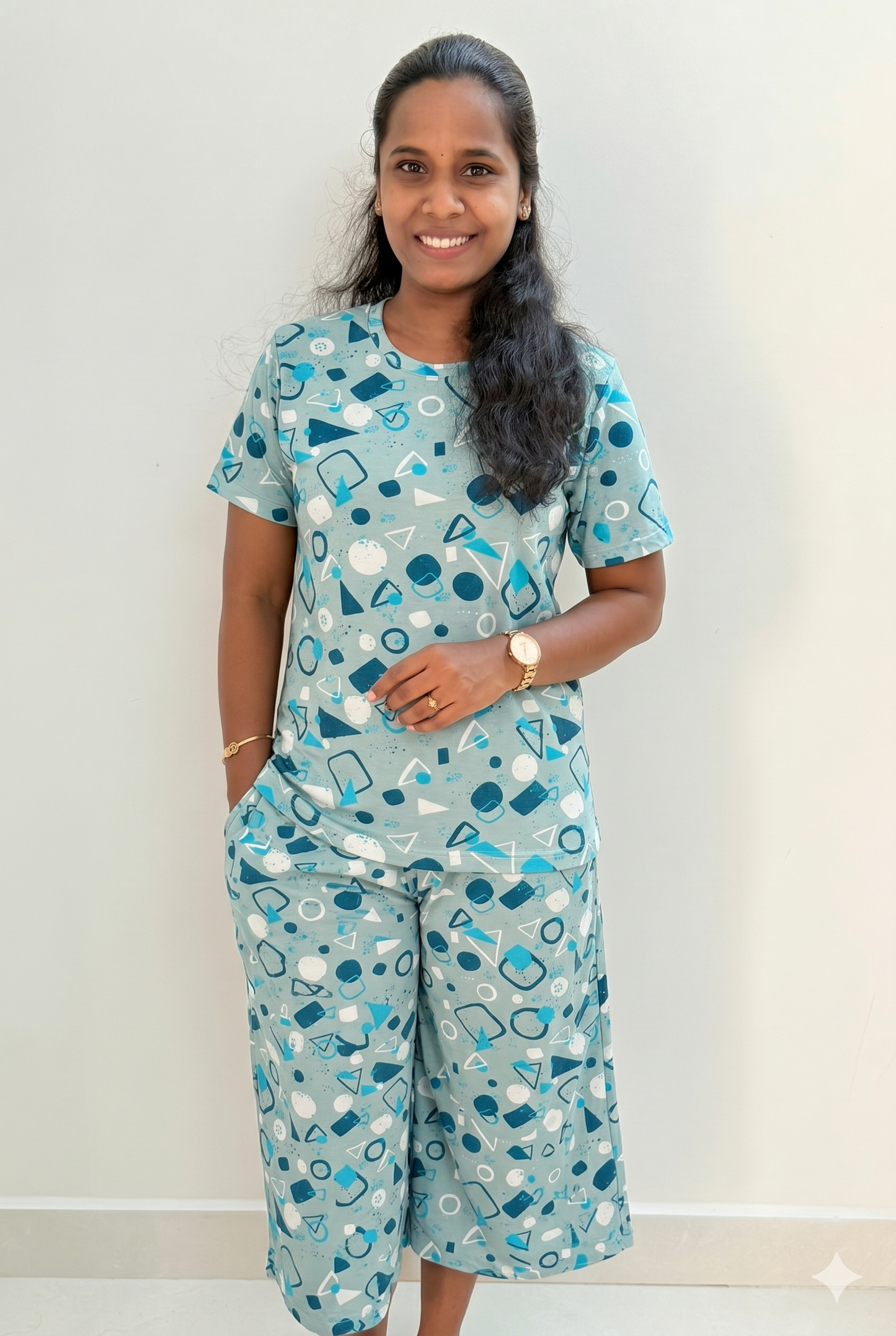 Premium Women's 3/4 th Palazzo coord set - Pista geom palazzo coords