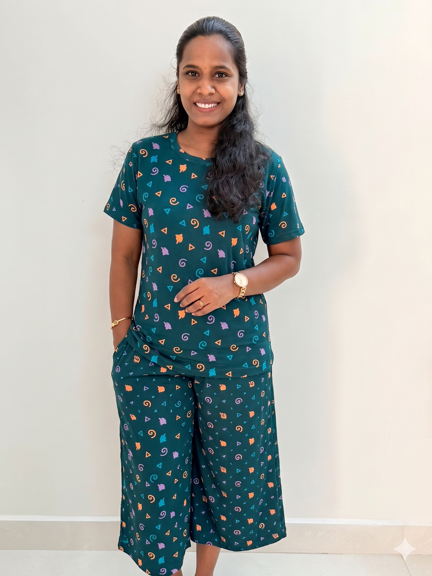 Prebooking* - Premium Women's 3/4 th Palazzo coord set - Green ring palazzo coords