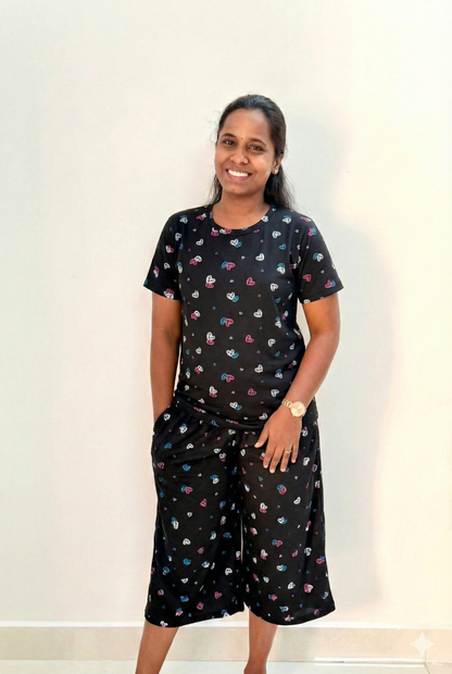 Women's 3/4 th Palazzo coord set - Dark hearts