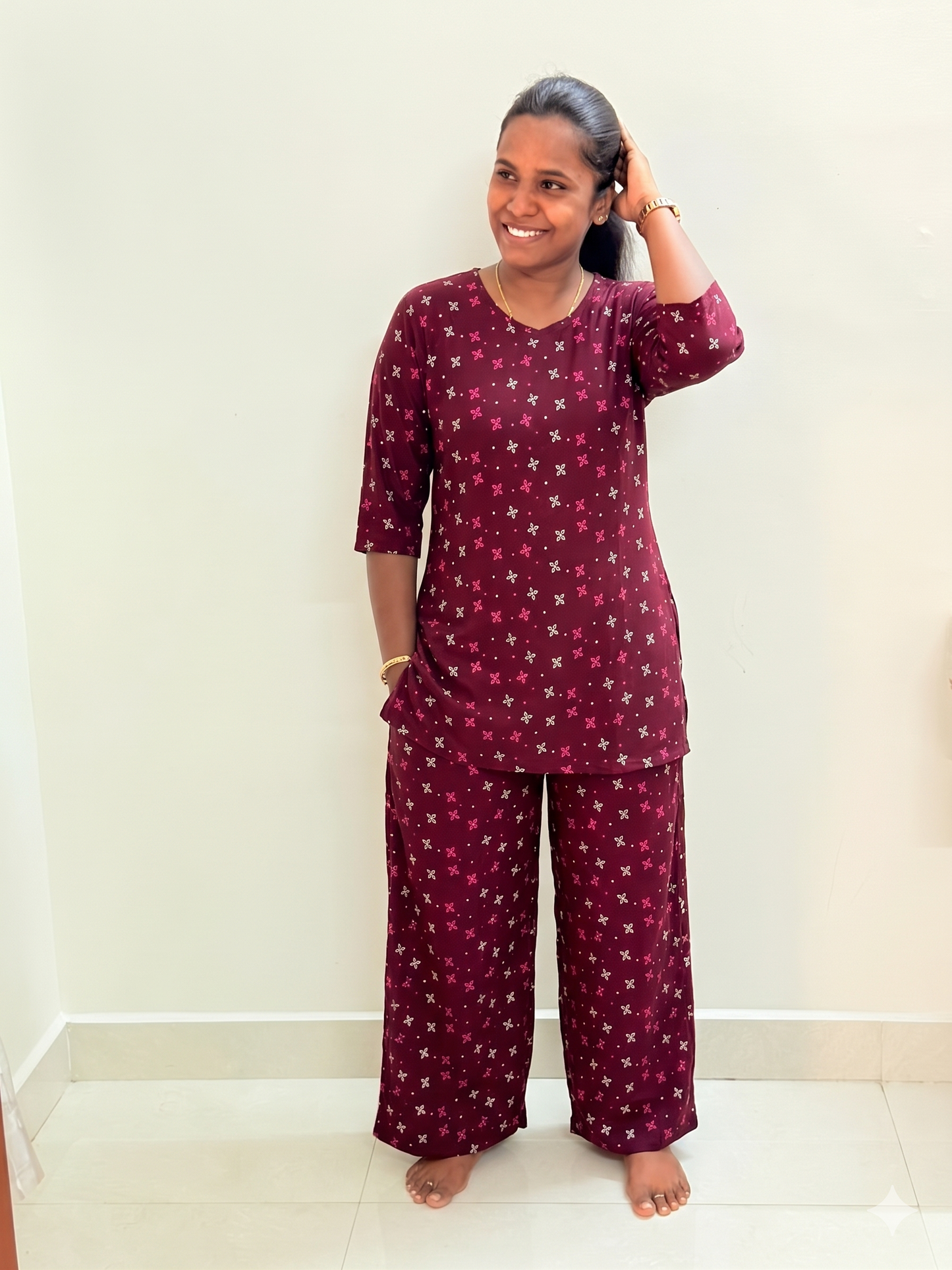 Prebooking** - Premium Women's Kurthi night set  - Podi quad flora kurthi set