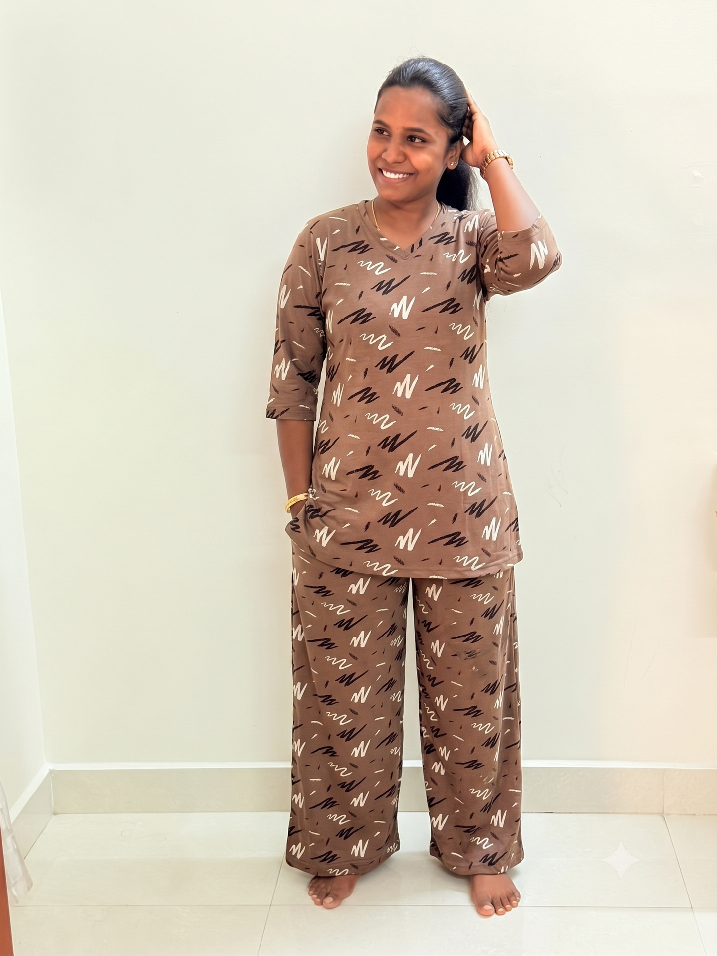 PREBOOKING - Premium Quality - Women's Kurthi night set  - Brown chocolate