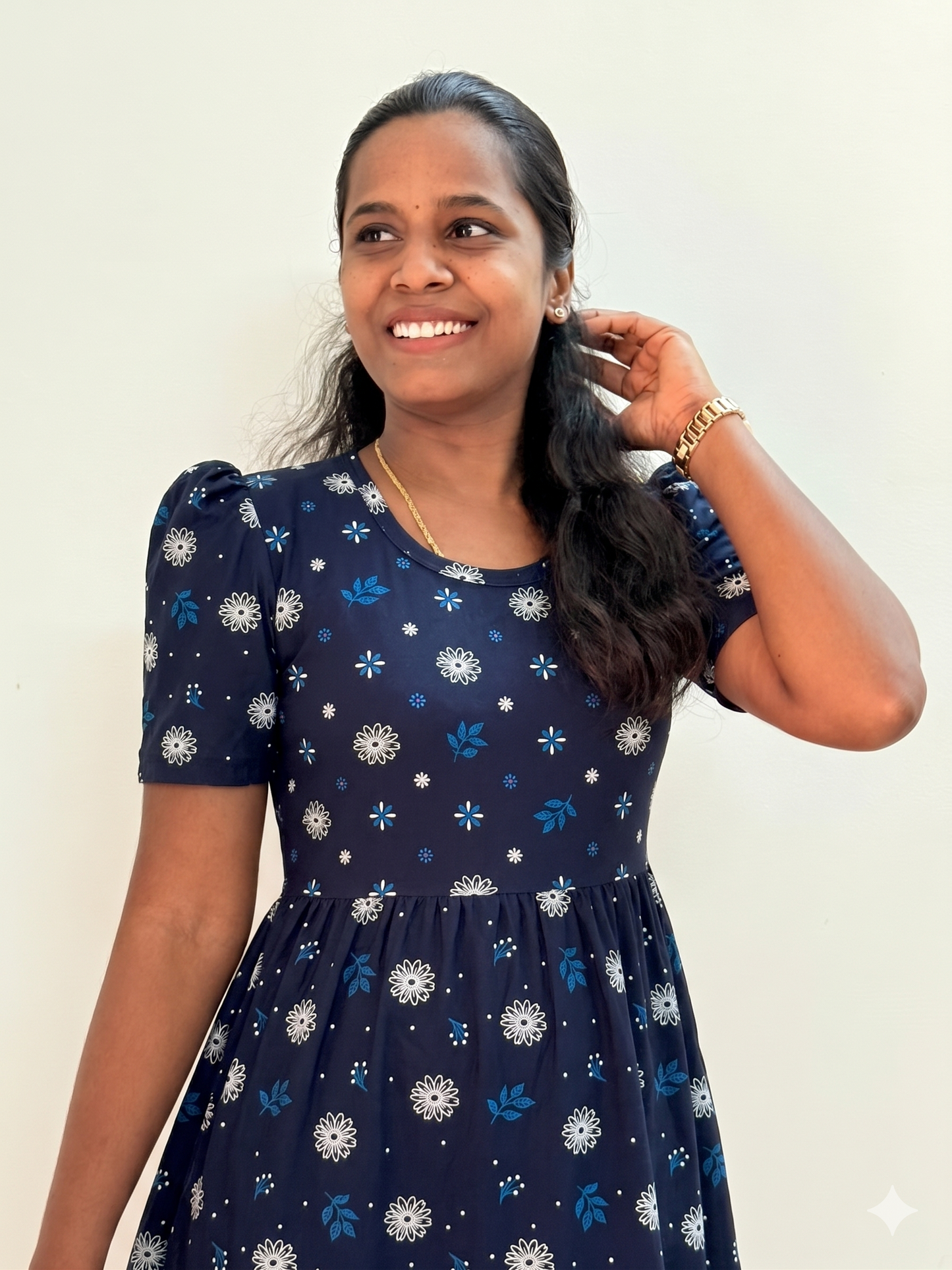Premium - Women's Non feeding Lounge wear puff sleeves - Navy floral