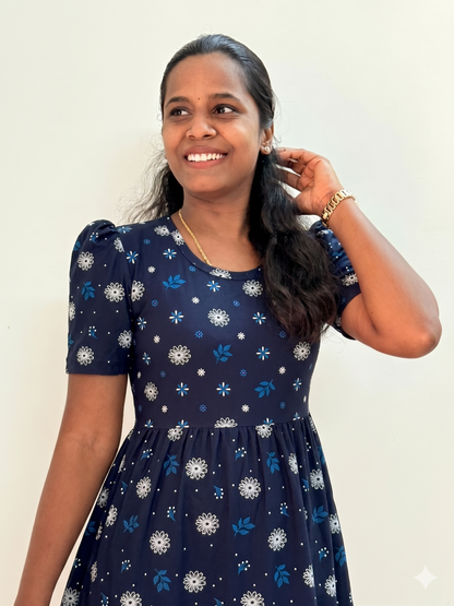Premium - Women's Non feeding Lounge wear puff sleeves - Navy floral