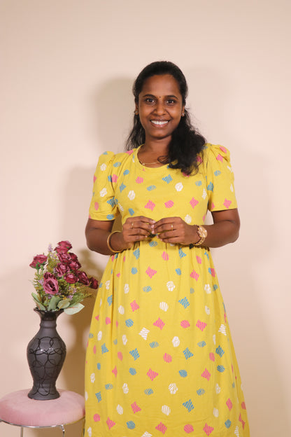 Premium quality - Feeding (Puff sleeves) Lounge wear- TCIF03 - Mustard pops
