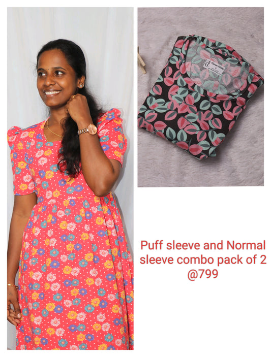 Super saver pack of 2 @799(Puff and Non puff sleeve combo ) - Festive bloom and lilac buddy