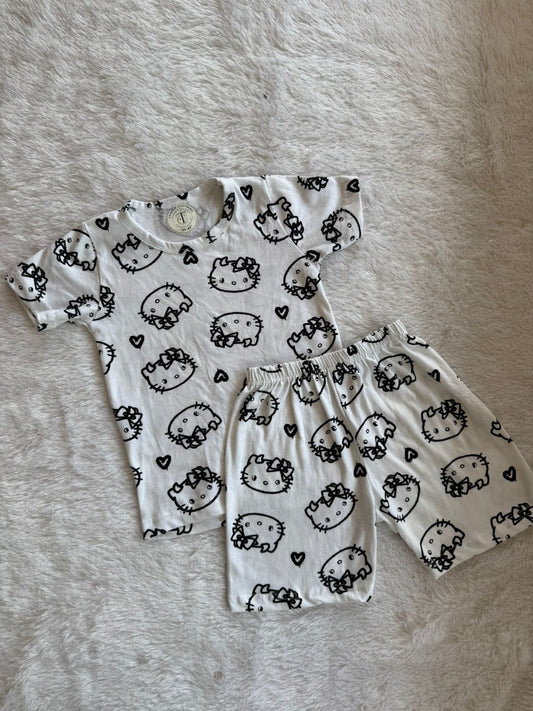 Kids Wear - Unisex Coord sets - White kitten