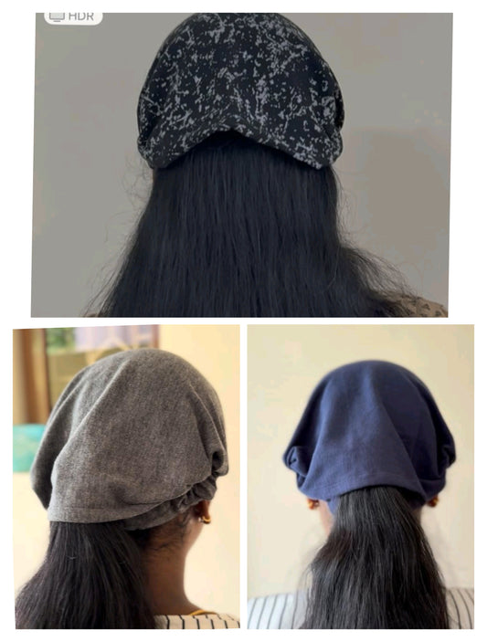 Buy 2 get 1 - Unisex Head band Free size - (Ash grey, navy blue and Black Polka printed )
