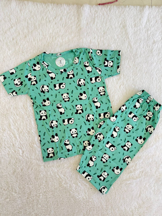 Kids Wear - Unisex Pyjama sets with 3/4th pant - Pista panda
