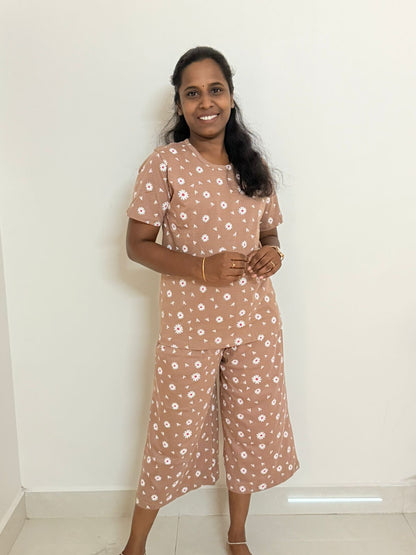 Women's 3/4 th Palazzo coord set - Creamy florance