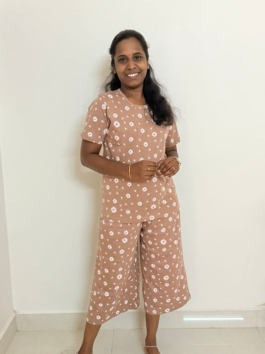 Women's 3/4 th Palazzo coord set - Creamy florance