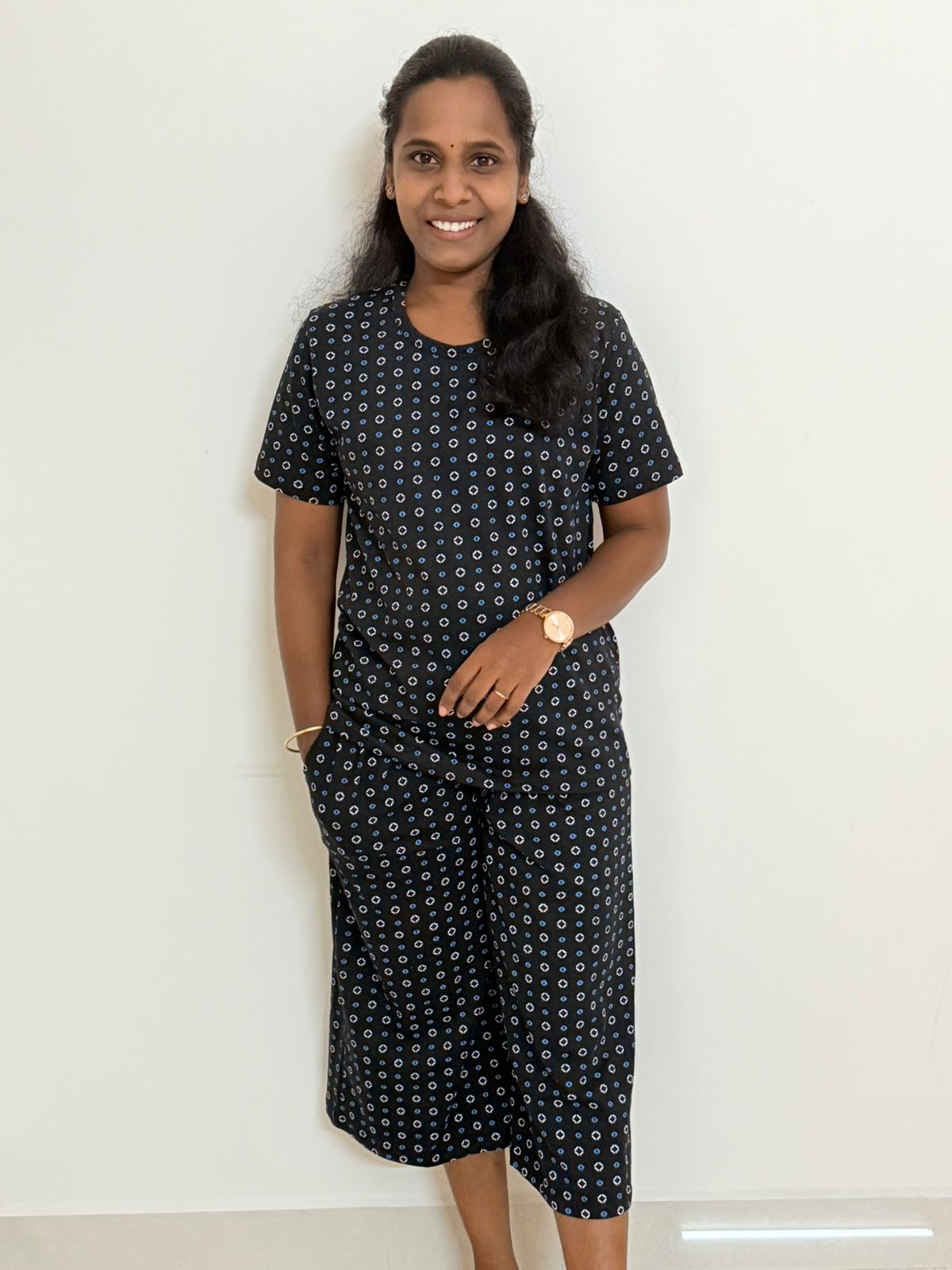 Women's 3/4 th Palazzo coord set - Black berry