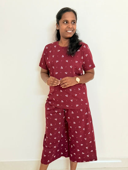 Women's 3/4 th Palazzo coord set - Cherry blossom