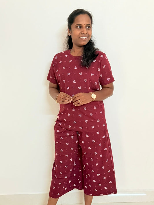 Women's 3/4 th Palazzo coord set - Cherry blossom