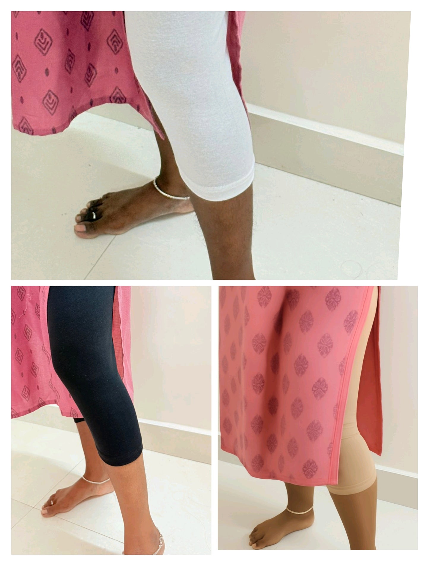 Prebook -Pack of 3 Calf length leggings - (Black, Skin and white )