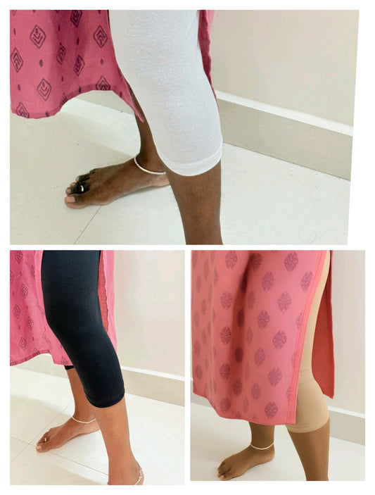 Prebook -Pack of 3 Calf length leggings - (Black, Skin and white )