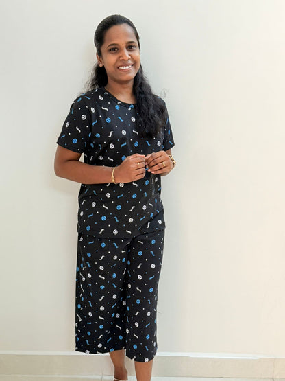 Premium Women's 3/4 th Palazzo coord set - Socker balls