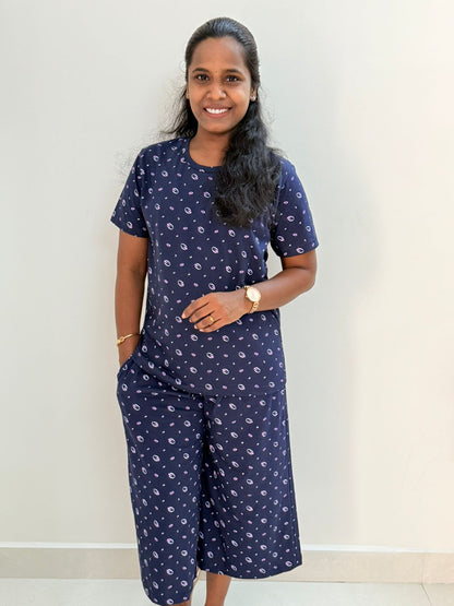 Premium Women's 3/4 th Palazzo coord set - Navy ring