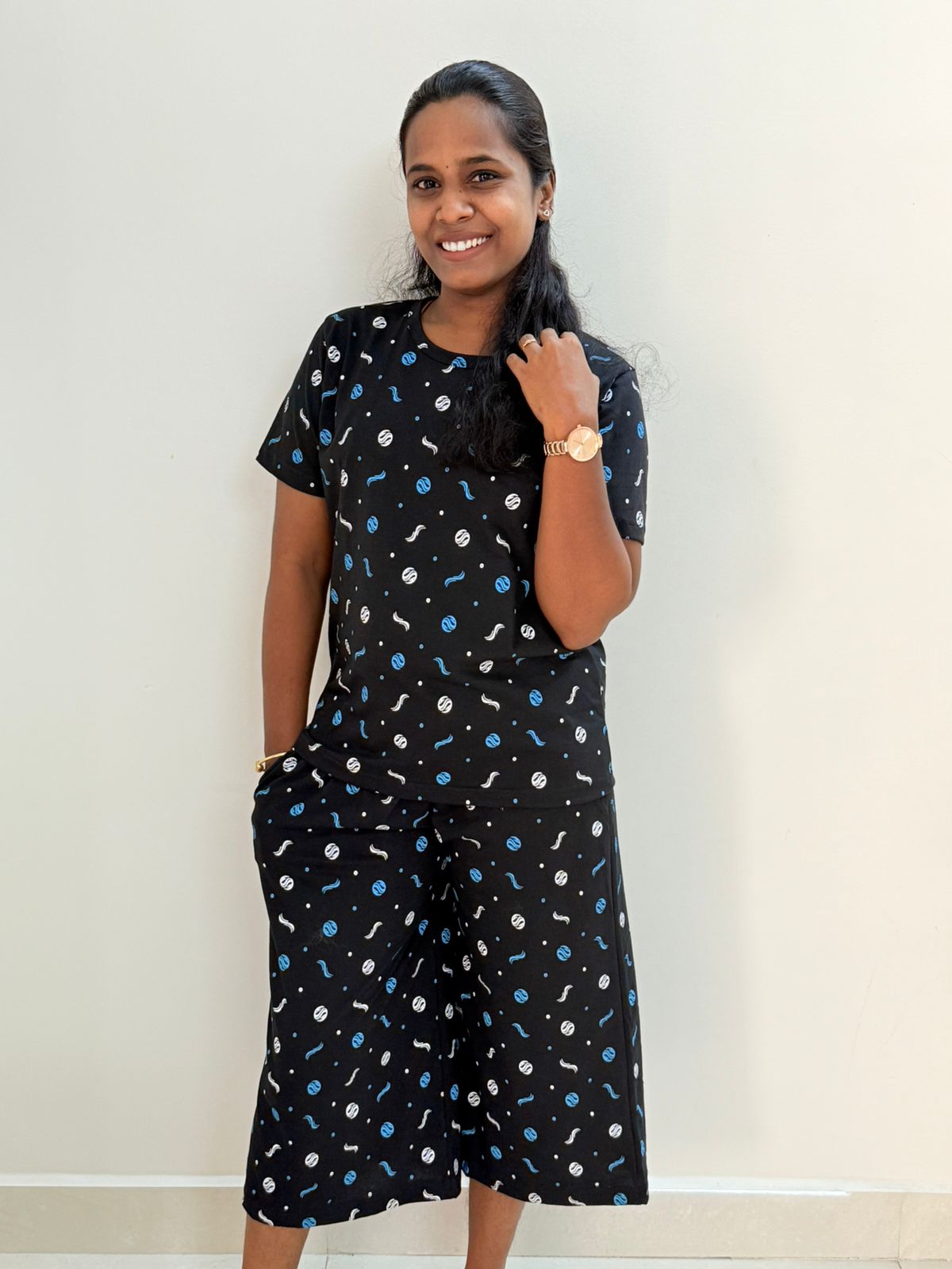 Premium Women's 3/4 th Palazzo coord set - Socker balls