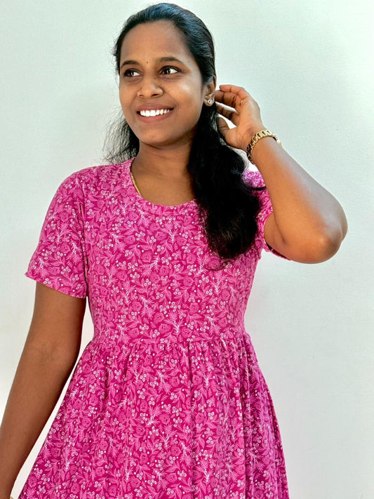 Premium - Women's Non feeding Lounge wear- TCLM11 - Pink Retro leaves