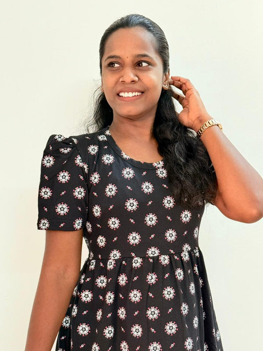 Premium - Women's Non feeding Lounge wear puff Sleeves- TCLM09 - Black changu chakkar