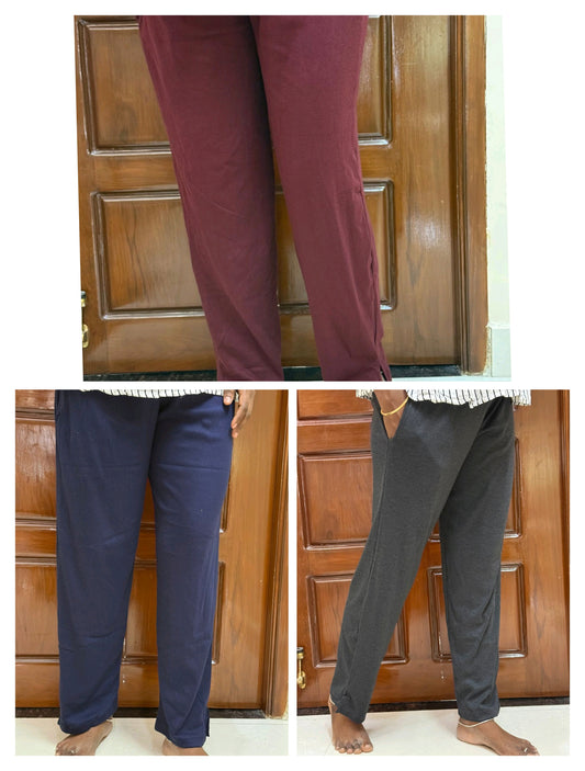 Super saver pack of 3- Women's Straight pant - Elephant grey, Maroon, Dark Navy