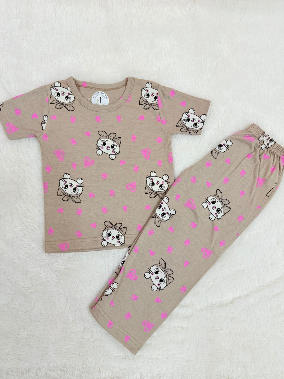 Kids Wear - Unisex Pyjama sets  - Golden cat Pant set