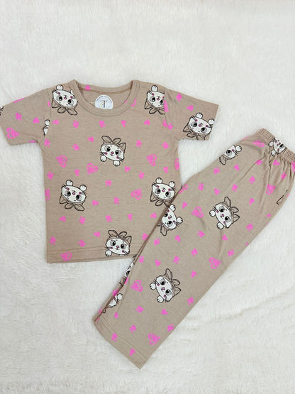 Kids Wear - Unisex Pyjama sets  - Golden cat Pant set