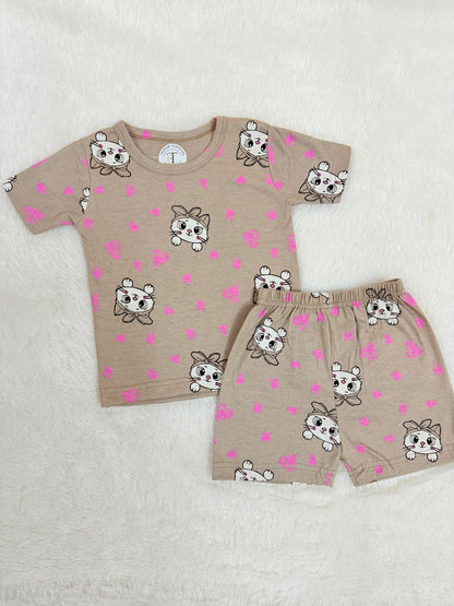 Kids Wear - Unisex Coord sets - Golden cat coords set
