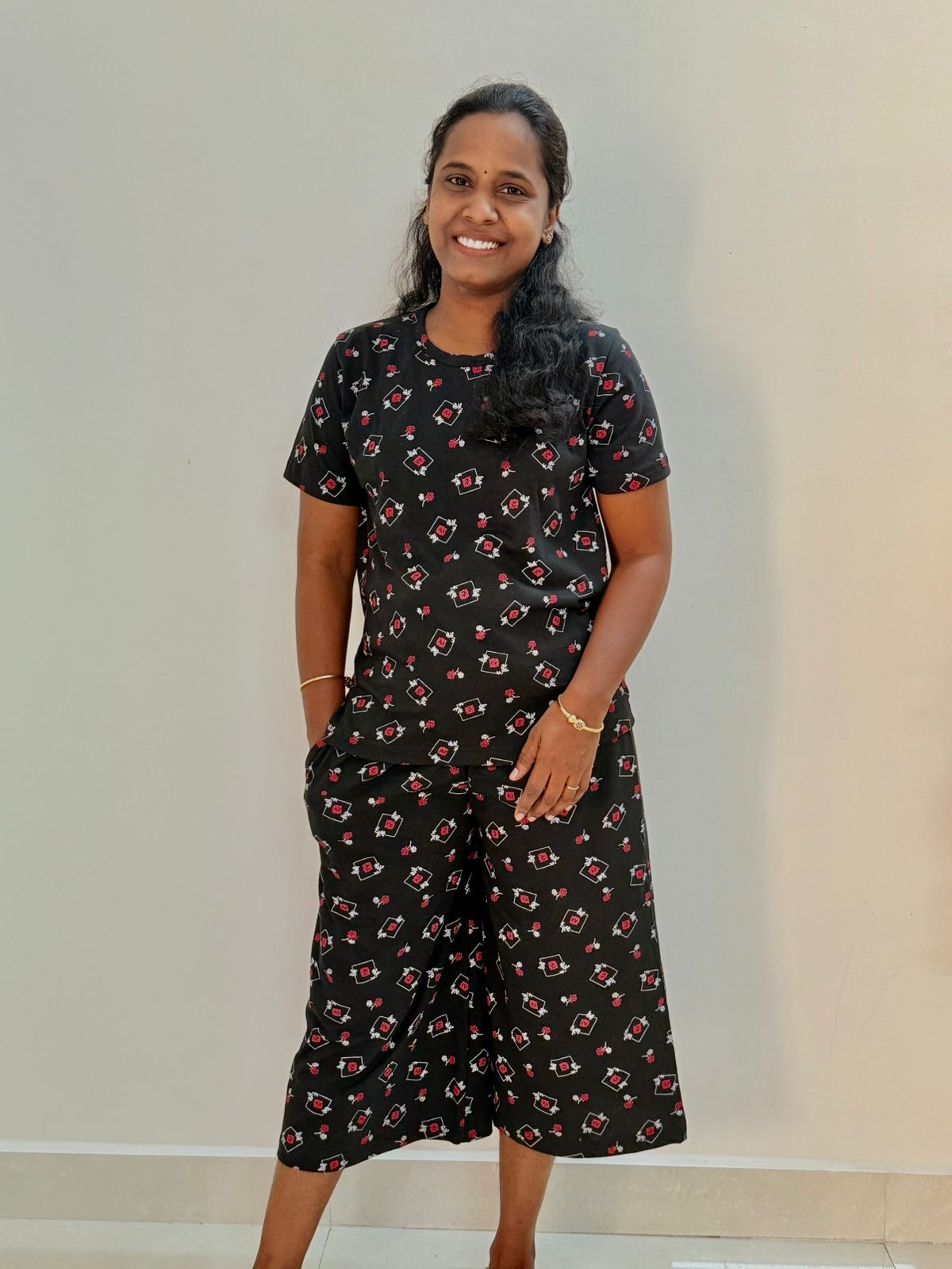 Women's 3/4 th Palazzo coord set - Black inbox love