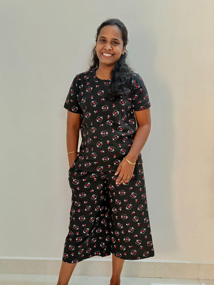 Women's 3/4 th Palazzo coord set - Black inbox love