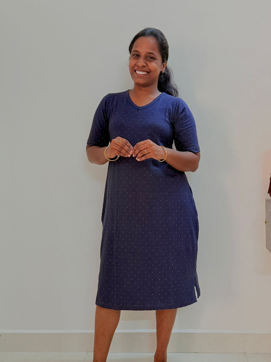 Printed long polo - Navy dots