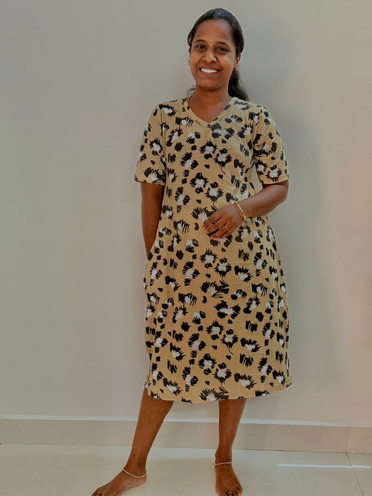 Printed long polo- Creamy crunch