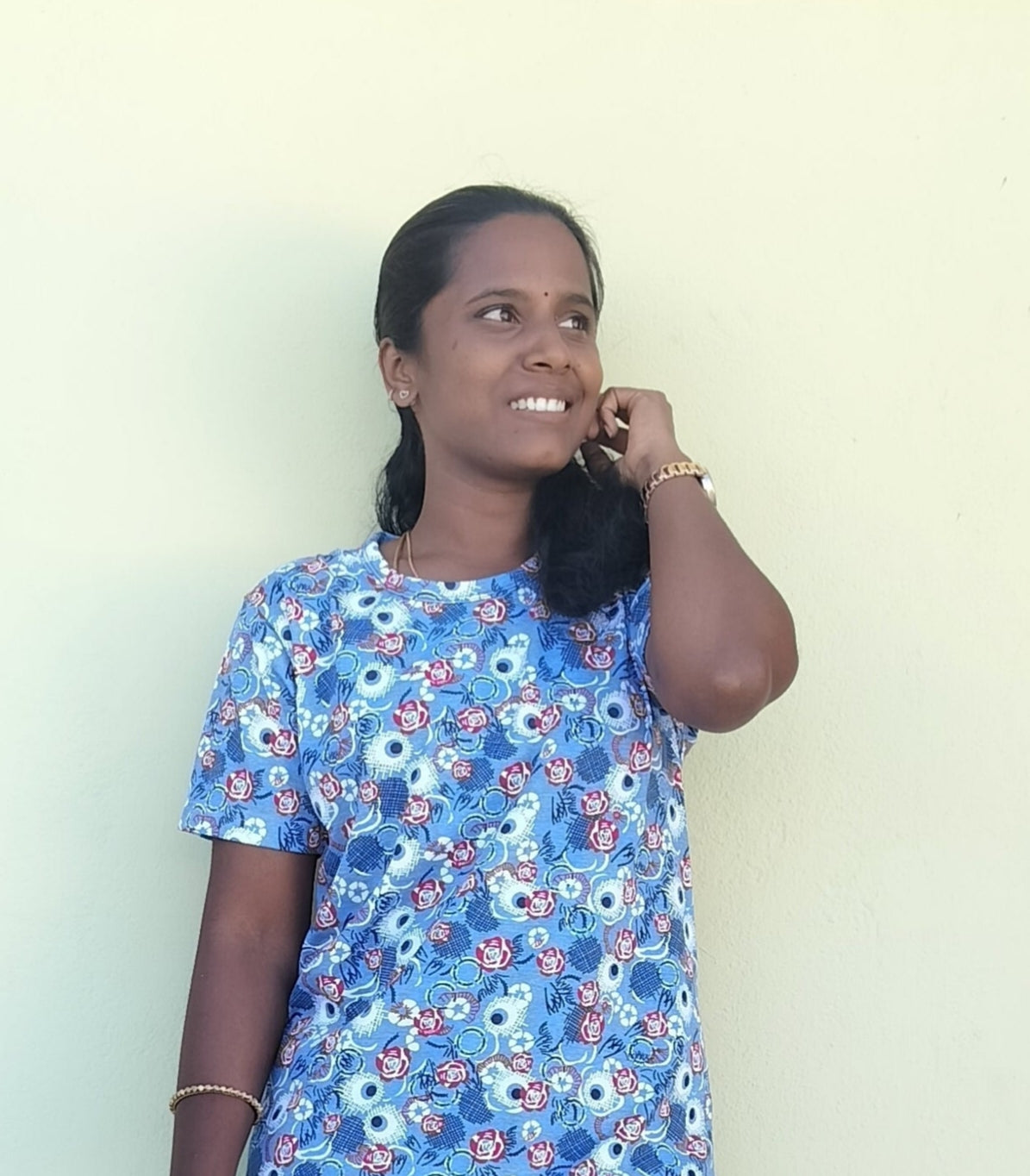 Premium quality - Women's normal tshirt - Baby blue dots