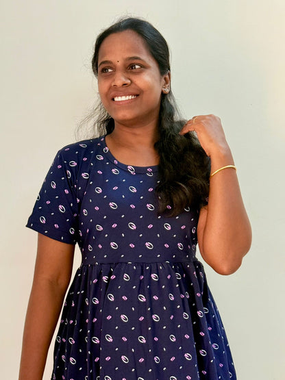 Premium - Women's Non feeding Lounge wear - TCMN03 - Navy ring Gown