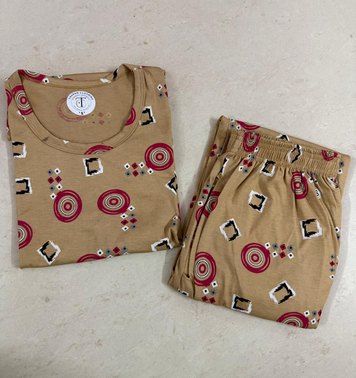 Women's 3/4 th Palazzo coord set - Beige Red pops