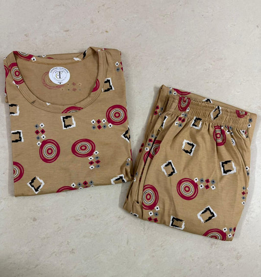 Women's 3/4 th Palazzo coord set - Beige Red pops